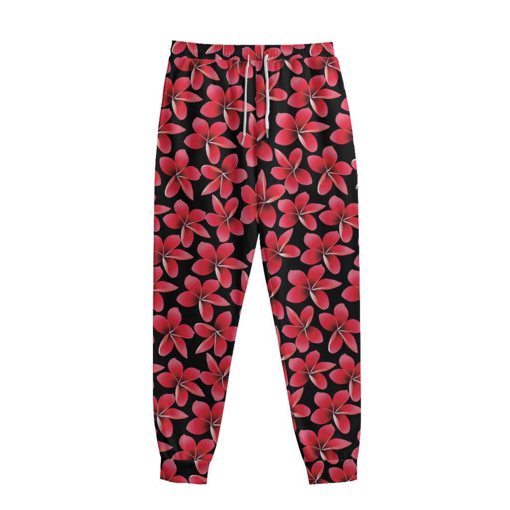 Red And Black Frangipani Pattern Print Sweatpants