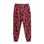 Red And Black Frangipani Pattern Print Sweatpants