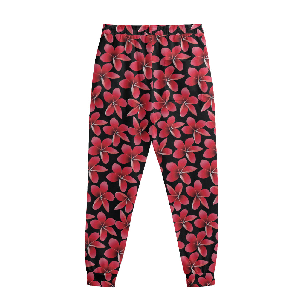 Red And Black Frangipani Pattern Print Sweatpants