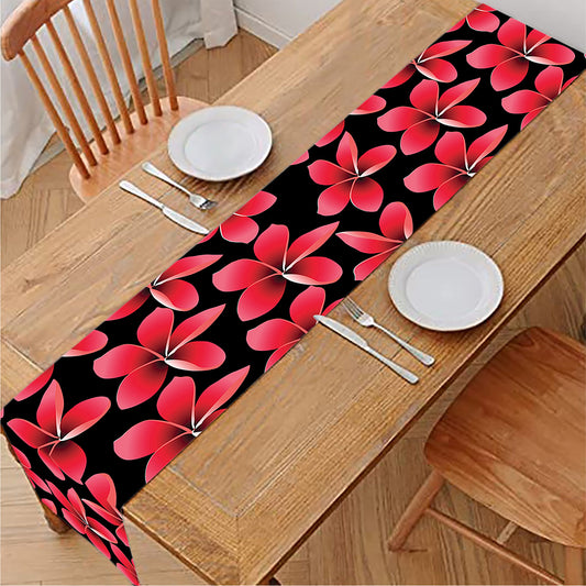 Red And Black Frangipani Pattern Print Table Runner