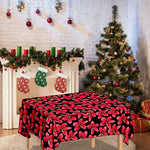 Red And Black Frangipani Pattern Print Tablecloth
