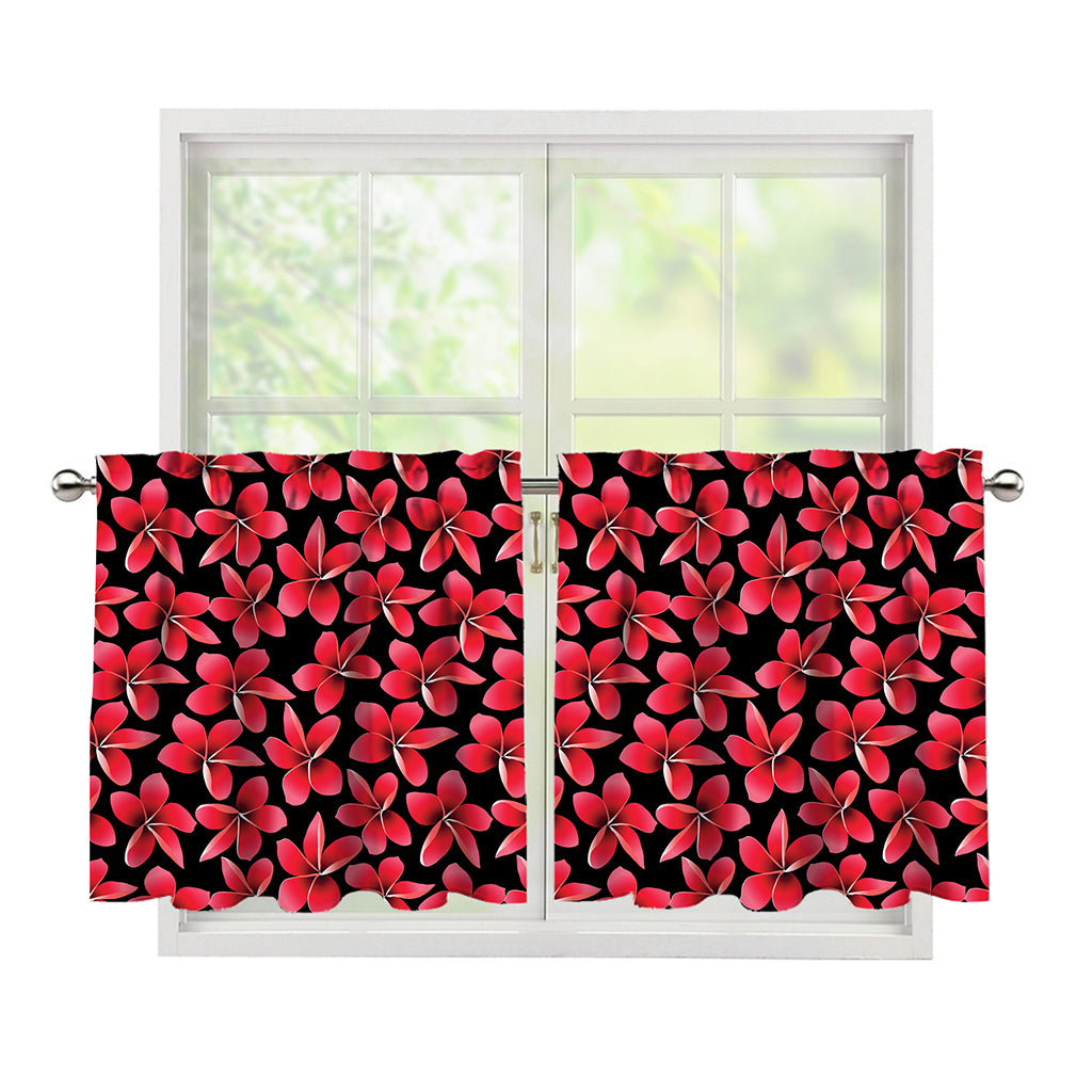 Red And Black Frangipani Pattern Print Tier Curtains