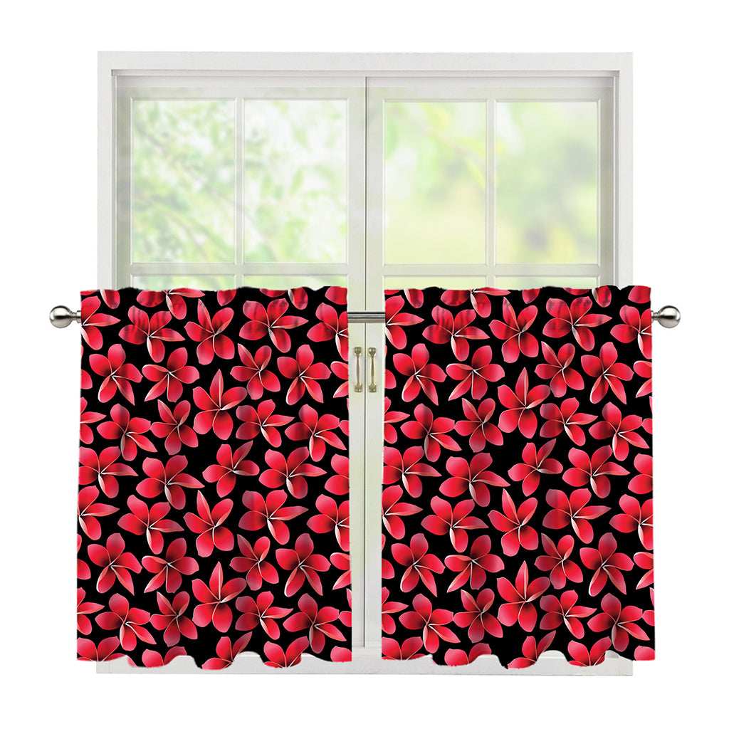 Red And Black Frangipani Pattern Print Tier Curtains