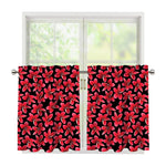 Red And Black Frangipani Pattern Print Tier Curtains