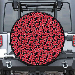 Red And Black Frangipani Pattern Print Tire Cover