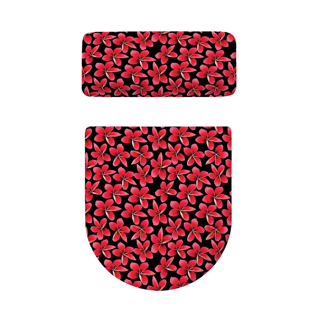 Red And Black Frangipani Pattern Print Toilet Lid And Tank Cover Set