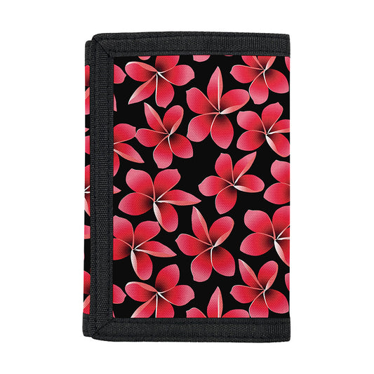 Red And Black Frangipani Pattern Print Trifold Wallet
