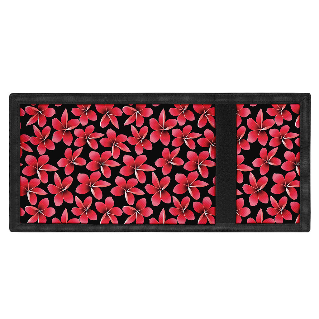 Red And Black Frangipani Pattern Print Trifold Wallet