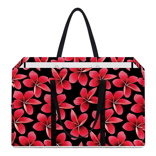 Red And Black Frangipani Pattern Print Utility Tote Bag