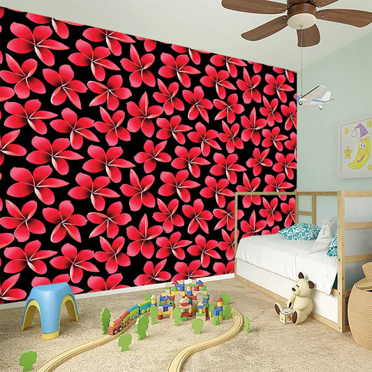 Red And Black Frangipani Pattern Print Wall Sticker