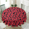 Red And Black Frangipani Pattern Print Waterproof Round Tablecloth