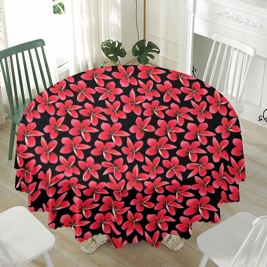 Red And Black Frangipani Pattern Print Waterproof Round Tablecloth