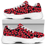 Red And Black Frangipani Pattern Print White Chunky Shoes