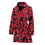 Red And Black Frangipani Pattern Print Women's Bathrobe