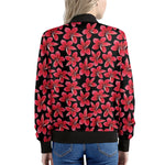 Red And Black Frangipani Pattern Print Women's Bomber Jacket