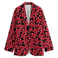 Red And Black Frangipani Pattern Print Women's Cotton Blazer
