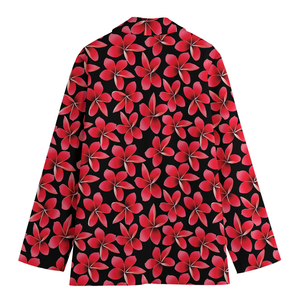 Red And Black Frangipani Pattern Print Women's Cotton Blazer