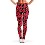 Red And Black Frangipani Pattern Print Women's Leggings