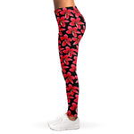 Red And Black Frangipani Pattern Print Women's Leggings