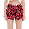 Red And Black Frangipani Pattern Print Women's Split Running Shorts