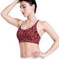 Red And Black Frangipani Pattern Print Women's Sports Bra