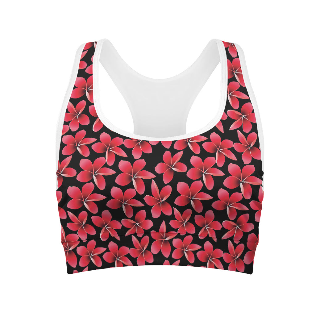 Red And Black Frangipani Pattern Print Women's Sports Bra