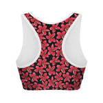 Red And Black Frangipani Pattern Print Women's Sports Bra