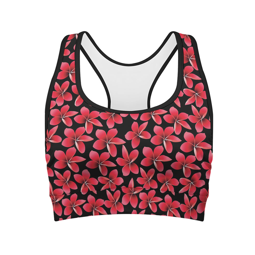 Red And Black Frangipani Pattern Print Women's Sports Bra