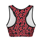 Red And Black Frangipani Pattern Print Women's Sports Bra