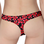 Red And Black Frangipani Pattern Print Women's Thong