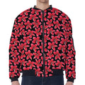 Red And Black Frangipani Pattern Print Zip Sleeve Bomber Jacket