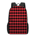 Red And Black Harlequin Pattern Print 17 Inch Backpack