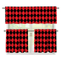 Red And Black Harlequin Pattern Print 3 Piece Kitchen Curtains