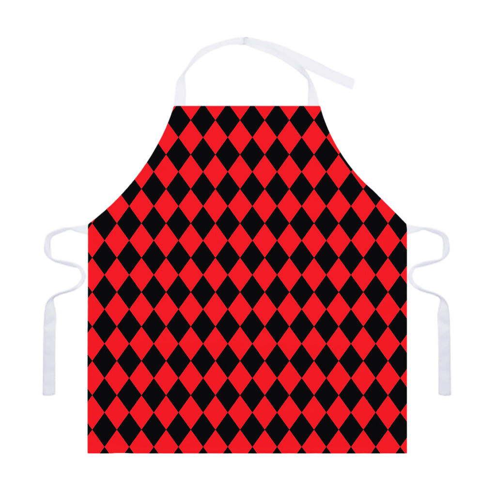 Red And Black Harlequin Pattern Print Adjustable Apron