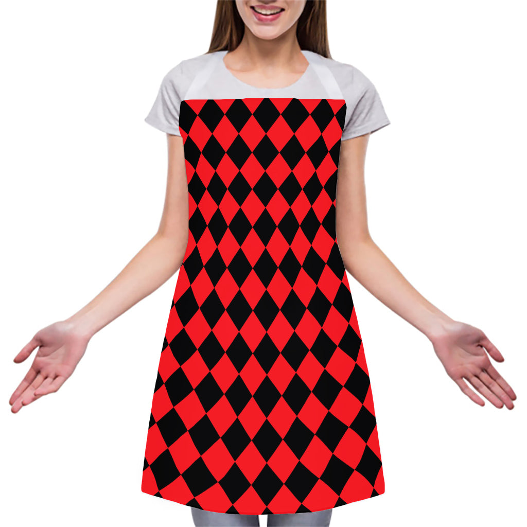 Red And Black Harlequin Pattern Print Adjustable Apron