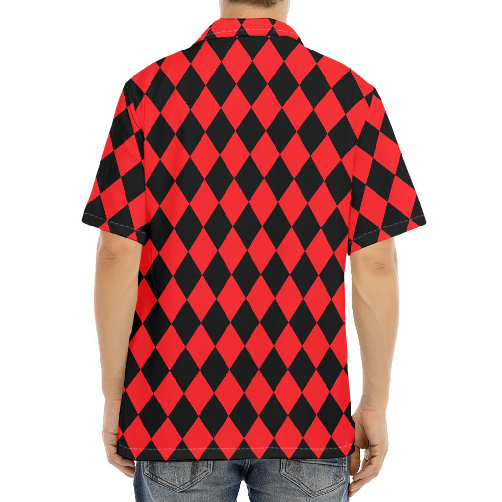 Red And Black Harlequin Pattern Print Aloha Shirt