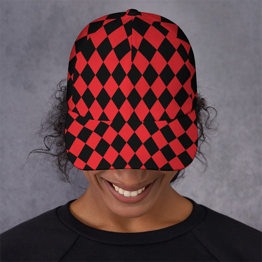 Red And Black Harlequin Pattern Print Baseball Cap