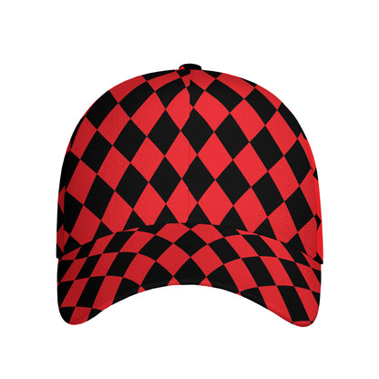 Red And Black Harlequin Pattern Print Baseball Cap