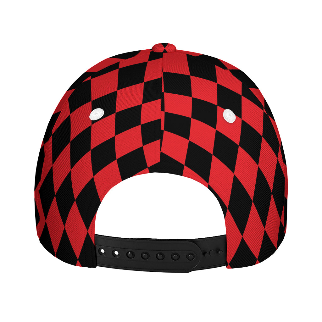 Red And Black Harlequin Pattern Print Baseball Cap