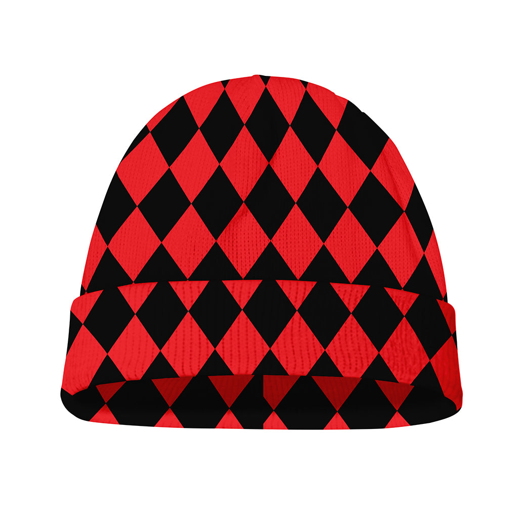 Red And Black Harlequin Pattern Print Beanie
