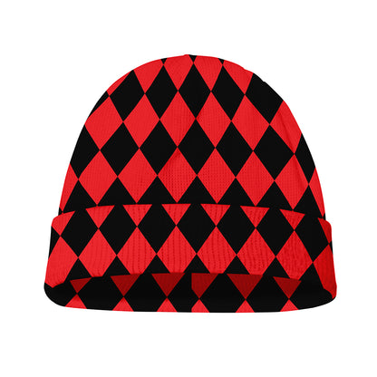Red And Black Harlequin Pattern Print Beanie