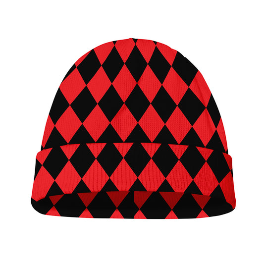 Red And Black Harlequin Pattern Print Beanie