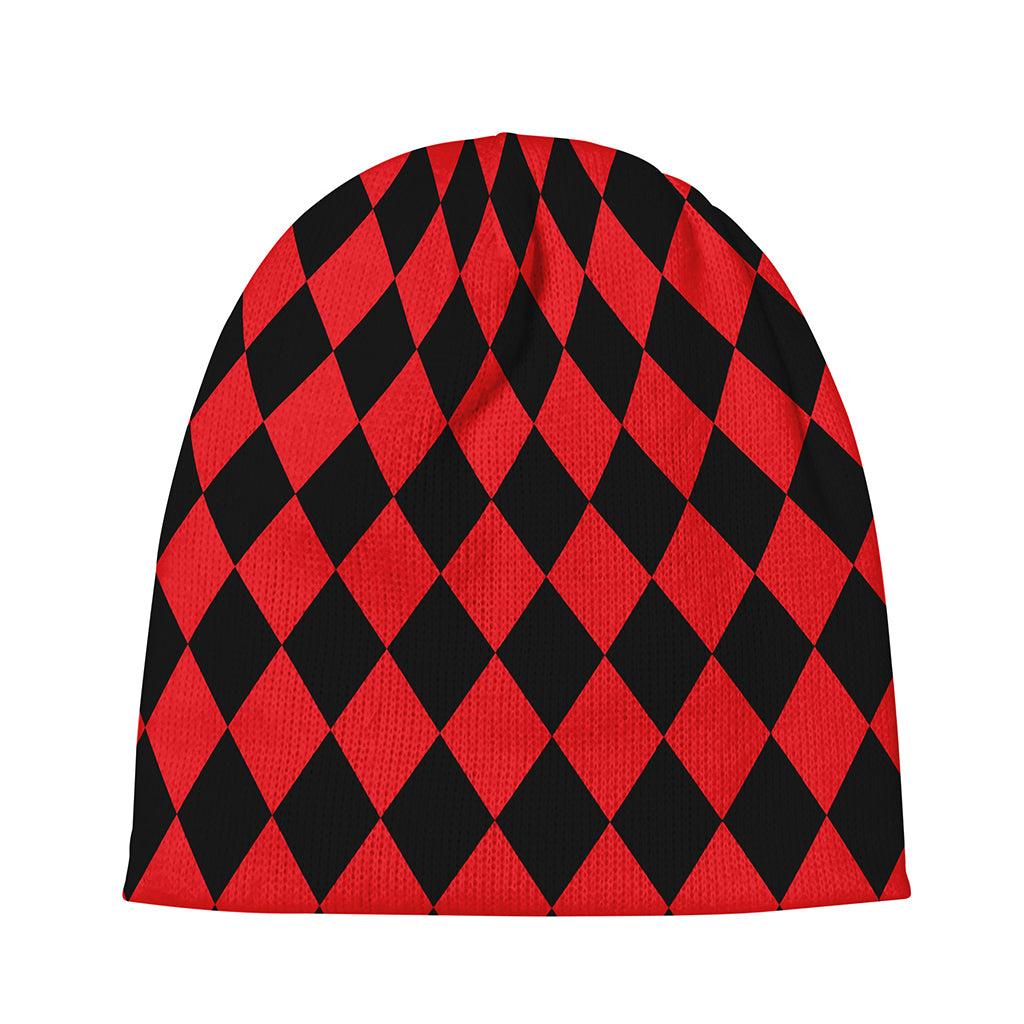 Red And Black Harlequin Pattern Print Beanie