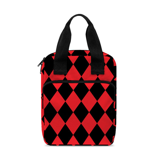 Red And Black Harlequin Pattern Print Bible Tote Bag