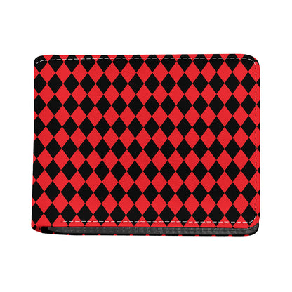 Red And Black Harlequin Pattern Print Bifold Wallet
