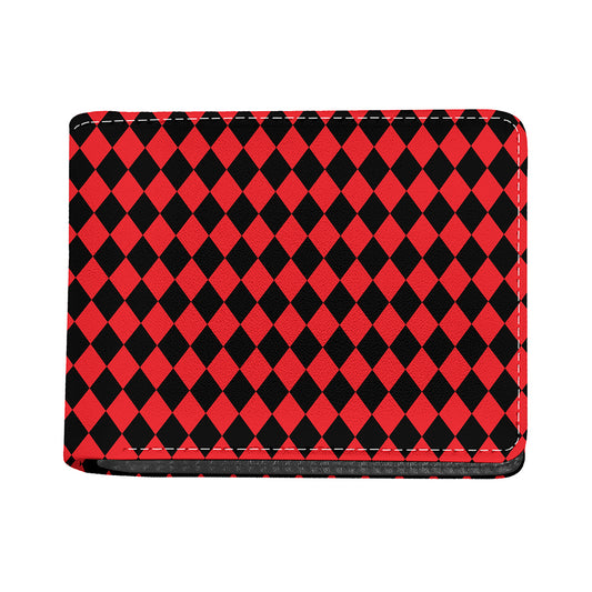Red And Black Harlequin Pattern Print Bifold Wallet