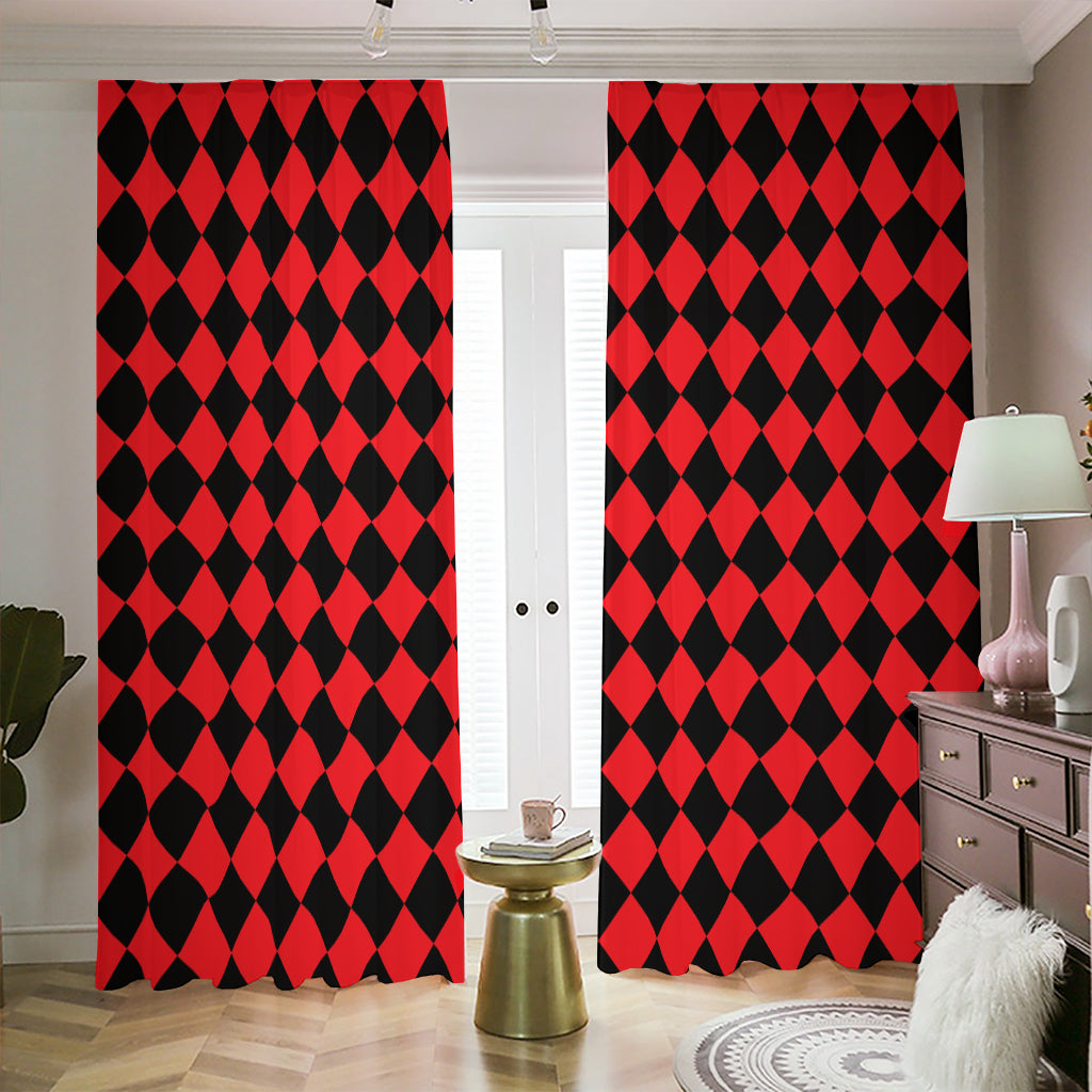 Red And Black Harlequin Pattern Print Blackout Pencil Pleat Curtains