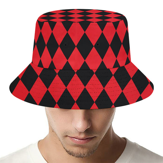 Red And Black Harlequin Pattern Print Bucket Hat