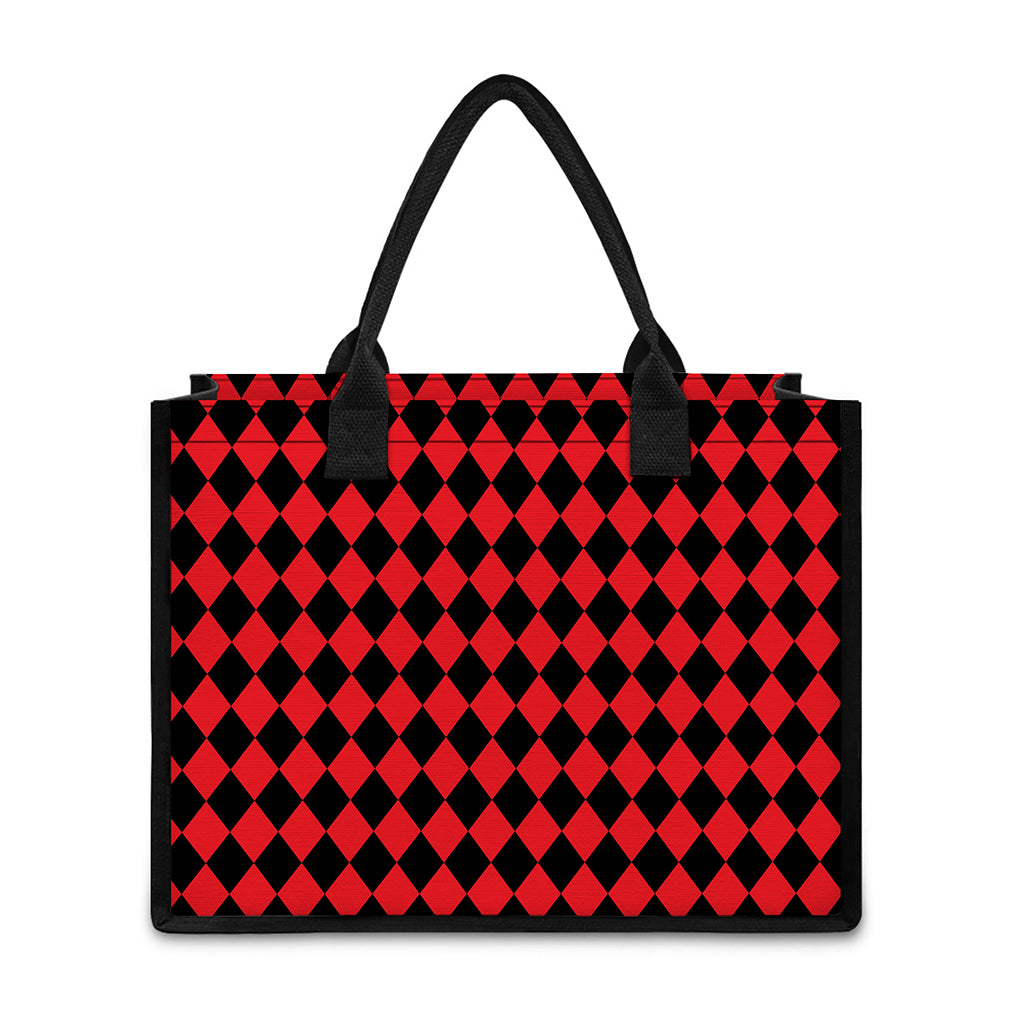 Red And Black Harlequin Pattern Print Canvas Tote Bag
