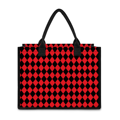 Red And Black Harlequin Pattern Print Canvas Tote Bag